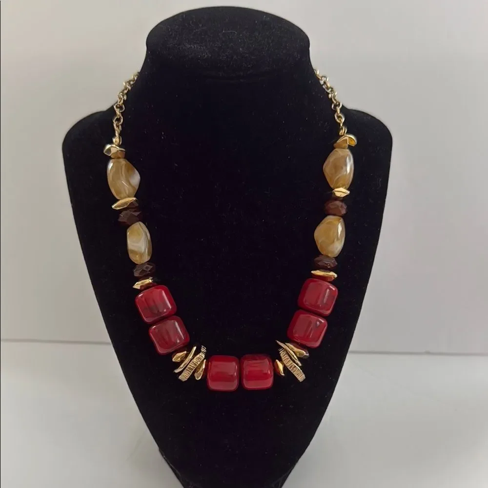 NWT Chico’s Elegant Red and Gold Beaded Necklace - Picture 1 of 10